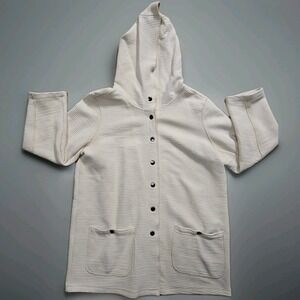 Westbound Jacket Sweater Hood Women Sz M‎ Petite White Snap Closure Pockets